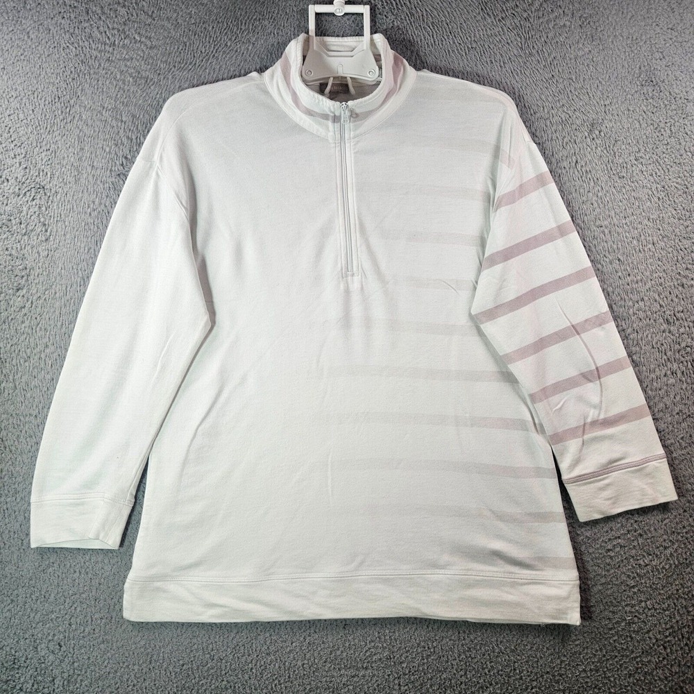 T Talbots Lightweight Sweater Women Medium 1/4 Zip Mock Neck White Beige Ombre